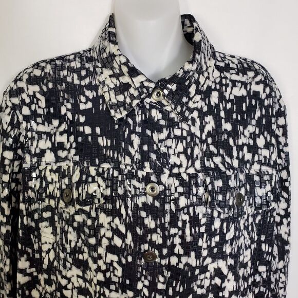 Notations Womens Jacket Medium Black White Button Embellished Pockets Textured - Picture 3 of 11